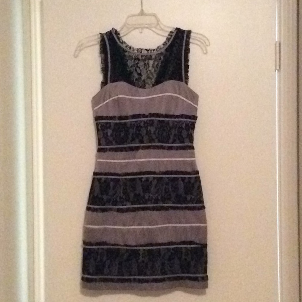 Black Lace and Grey Satin Horizontal Mini Dress